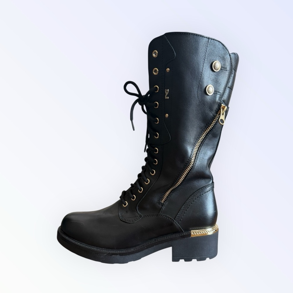 Nero Giardini Black Combat Boots with Gold Accents